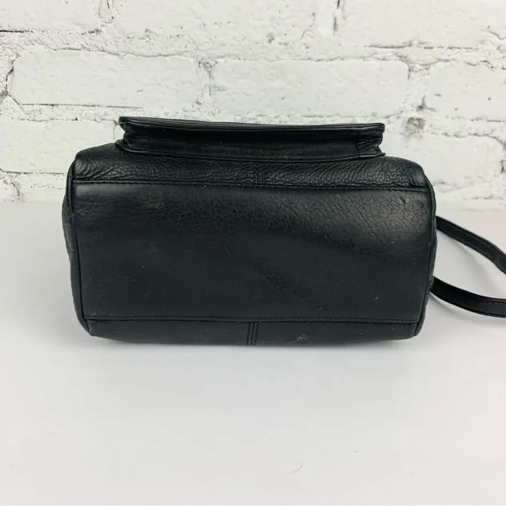 Fossil Black Pebbled Leather Mini Satchel Flap Handbag Crossbody Purse